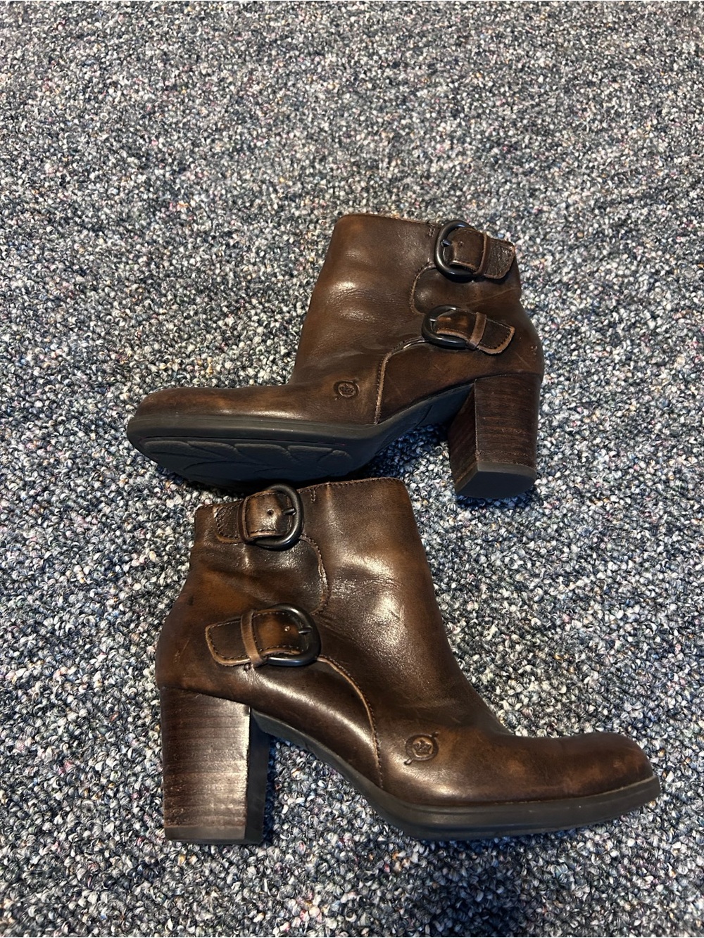 Born Women's Brown Leather Buckle Ankle Boots